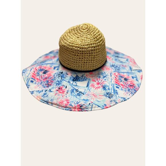 Lilly Pulitzer Sea To Shining Sea Firework Floppy Straw Wide Brim Beach Hat - Picture 1 of 6